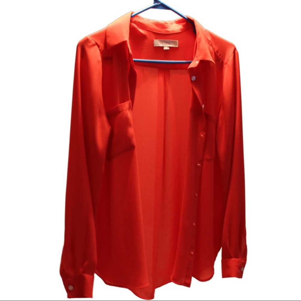 LOFT Red Blouse Button Down